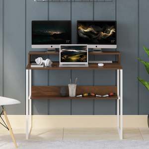 Bureau d'ordinateur portable Corbyn Plus avec support d'écran, étagères et rangement pour livres, idéal pour le bureau à domicile et les bureaux télétravail. - Product Image 6