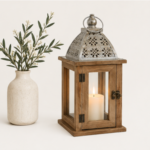 Farol de Madera Rústico con Adorno Metálico en la Parte Superior, Portavelas Vintage Estilo Granja para Centros de Mesa de Boda y Jardín, Tamaños Personalizados - Product Image 5