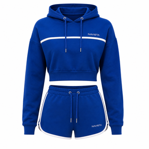 Sexy Women's Streetwear Two Piece Half Zip Regular <b>Top</b> and Shorts Set Custom Hoodie 100% Cotton Fleece Eco-Friendly - Product Image 1