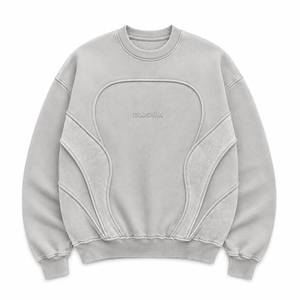 Oversized Custom Panelled Heavyweight Crewneck Mens Loose Cotton <b>Sweatshirt</b> Panel <b>Work</b> 3D Logo OEM Wholesale Manufacturer - Product Image 5
