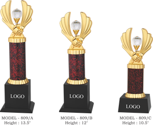 ถ้วยรางวัลโลหะชุบทองพร้อมเสาสีแดงและลูกบอลคริสตัล รุ่น 809 A B C รางวัลกีฬาสำหรับการแข่งขันและกิจกรรมต่างๆ - Product Image 3