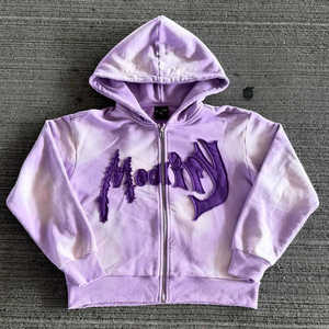 Y2K Style personnalisé Boxy Fit en détresse lavé Vintage sweats unisexe Applique broderie patchs sweats à capuche pour hommes - Product Image 2