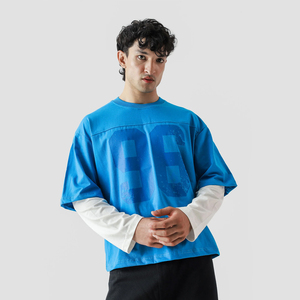 Fashionable Designer Double <b>Layer</b> Long Sleeves Tshirt Wide-fit <b>Top</b> with Contrasting Stitching Colors men's t-shirts - Product Image 2