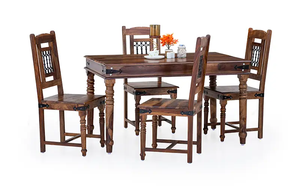 Solid <b>Wood</b> <b>Dining</b> <b>Table</b> Set 4-Seater Traditional Vintage Carved <b>Wood</b> <b>Table</b> with <b>Rustic</b> Chairs Antique Style Classic Furniture - Product Image 2