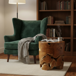Taburete Otomano Minimalista Artístico para el Hogar, Robusto, de Madera de Teca Exótica, Diseño Artesanal Moderno, Bloque de Madera Hecho a Mano, Estilo Antiguo para Sala de Estar - Product Image 5