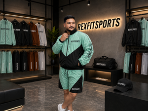 REXFIT SPORTS 2026 Ensemble de shorts en nylon noir menthe personnalisé pour homme, veste à manches courtes entièrement zippée et short à cordon de serrage, vêtements de sport personnalisés - Product Image 6