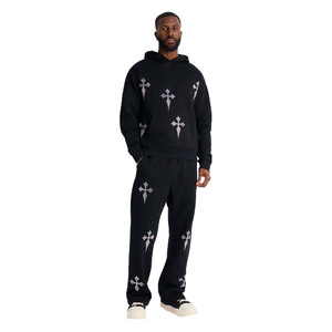 Nuevo Conjunto Deportivo Personalizado para Hombre con Pedrería, 2 en 1, con Capucha, Cintura Elástica, Informal, 100% Algodón Felpa, con Bolsillos Laterales - Product Image 1
