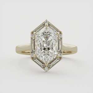 Anillo de Compromiso con Diamante Cultivado en Laboratorio, Corte Duquesa, Anillo de Boda Moderno y Único con Halo de Diamantes Baguette, Joyería de Lujo en Oro Sólido de 14K y 18K - Product Image 6