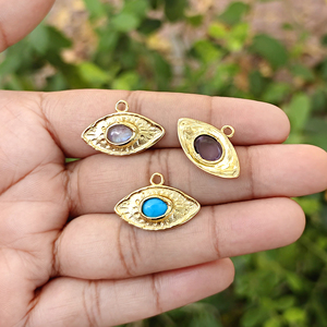 Textured 18K <b>Gold</b> Plated <b>Solid</b> Brass Eye Connector <b>Charm</b> Natural Amethyst Gemstone Single Bail Eye Link Necklace <b>Bracelet</b> Making - Product Image 5