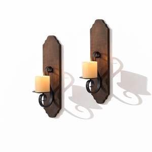 Ensemble de appliques murales rustiques en bois et métal, design panneau vintage, support en fer robuste, éclat chaleureux, décoration de maison de style ferme - Product Image 2