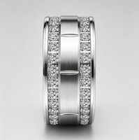 Bague en titane avec double rangée de zircone pavée, alliance brossée de 8 mm pour hommes et femmes, bijoux de luxe en gros