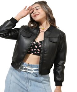 Premium Women's Leather Bomber <b>Jacket</b> Oversize Short Motorcycle Waterproof PU Leather <b>Pilot</b> <b>Jacket</b> for Spring Autumn - Product Image 6
