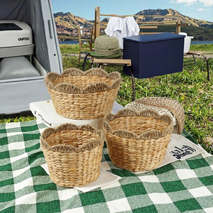 Natural Rattan Storage Baskets Set Scalloped Edge Rustic Design Multi-Purpose Organizer Bowl <b>Shape</b> Eco-Friendly Handwoven - Product Image 4
