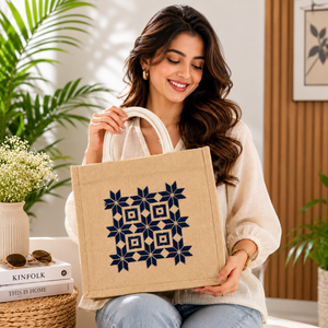 Premium Women's Lightweight <b>Long</b> Lasting Geometric Embroidered Jute Tote <b>Bag</b> Cotton Rope Handles Eco Friendly Shopping Beach <b>Bag</b> - Product Image 3