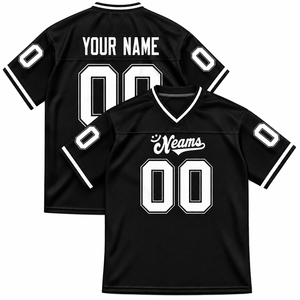 Maillot de football noir personnalisé pour homme, col en V, séchage rapide, chemise de rugby, nom et numéro imprimés par sublimation, manches courtes, 100% polyester, OEM - Product Image 1