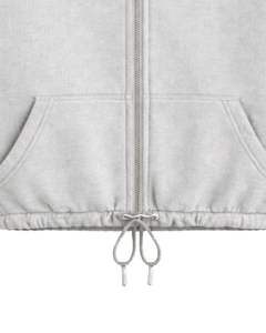 Sudadera corta de forro polar gris claro con cremallera completa para mujer, cuello polo, bolsillos delanteros, dobladillo con cordón ajustable, estilo casual y cálido para la calle - Product Image 6