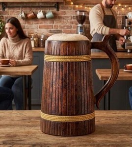 Chope à bière en bois faite à la main, écologique, moderne et luxueuse avec bandes en corde, réutilisable pour adultes, cadeau de fête, randonnée - Product Image 2
