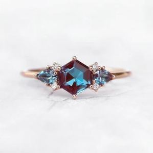 Hexagon Alexandrite Engagement Wedding <b>Ring</b> 925 Sterling Silver 18K Gold Plated <b>Dainty</b> Color Changing June Birthstone Certified - Product Image 3