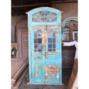 Porte d'entrée indienne sculptée antique en bois massif ancienne balançoire extérieure style ouvert fini avec décoration caractéristique - Product Image 6