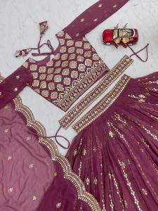 PASTEL PINK Embroidered <b>Lehenga</b> Choli Set With Dupatta Traditional Indian Wedding Wear For <b>Women</b> Floor-Length Loose Fit - Product Image 3