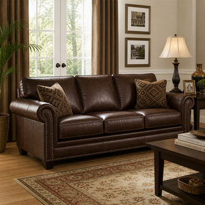 Sofá de 3 Plazas de Cuero Auténtico de Alta Calidad, Estilo Clásico, Cómodo y Duradero para Sala de Estar, Villa u Hotel - Product Image 1