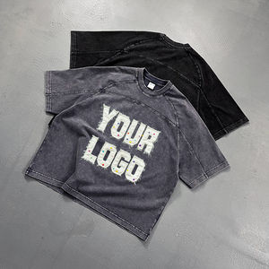 เสื้อยืดโอเวอร์ไซส์พิมพ์ลายโลโก้ตามสั่ง สไตล์สตรีทแวร์วินเทจ ล้างสีแบบแอซิดวอช ผ้าฝ้ายทรงหลวม แขนสั้น แฟชั่นลำลองสำหรับผู้ชาย - Product Image 3