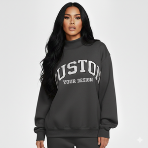 Women <b>Mock</b> <b>Neck</b> Long Sleeve OEM Service High Quality Fleece Knit Pullover <b>Top</b> Front Logo Custom Brand for Winter Fashion Wear - Product Image 5