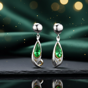 Boucles d'oreilles pendantes longues de 5 pouces en pierres précieuses hydro vertes, en argent sterling 925 plaqué or 18 carats, 12 grammes, bijoux de créateur - Product Image 4