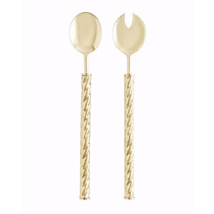 Ensemble de 2 ustensiles de service de luxe en acier inoxydable doré, finition antique, avec poignée tressée motif palmier moderne - Product Image 4