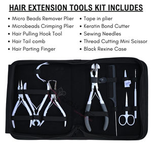 Kit d'outils pour extensions de cheveux blancs, pince à micro-anneaux, pince à bandes adhésives avec applicateur à crochet et boucle, et outil de séparation des mèches. - Product Image 2