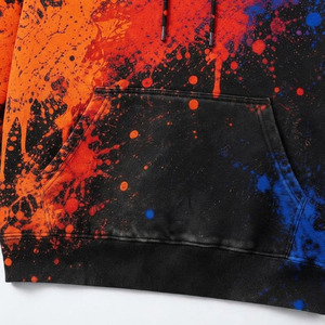 Sweat-shirt à capuche pour homme avec imprimé peinture en spray orange et bleu, avec poche, style streetwear - Product Image 5