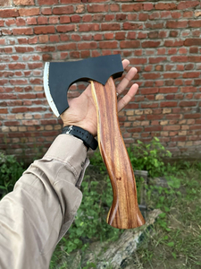 SCL Carbon Steel Viking Tomahawks Hand Forged Engraved Hatchet Bearded Camping <b>Axe</b> Wood <b>Handle</b> 4-Inch Cutting Edge Hammer <b>Axe</b> - Product Image 3