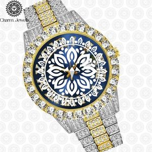Charm_Jewells Luxury Stainless Steel <b>Watch</b> Round <b>Case</b> Analog Quartz Movement Diamond Encrusted Bracelet 40mm Unisex - Product Image 1