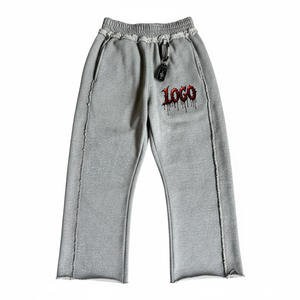 Pantalon de survêtement unisexe à jambe large avec logo Raw Edge, taille élastique, coupe ample, style streetwear décontracté - Product Image 2