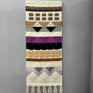 Tapisserie murale abstraite faite à la main en laine nouée à la main, tissée, style bohème chic, décoration intérieure moderne, décoration murale -03 - Product Image 1