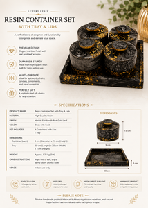 Handcrafted Vintage Epoxy Resin Storage Jar <b>Set</b> with Cover & Tray Black Gold Lidded Dry Fruit Containers for Home Hotel Gifting - Product Image 4
