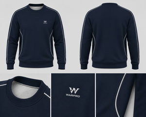 เสื้อสเวตเชิ้ตคอกลมสีน้ำเงินสำหรับผู้ชาย Warpro ทรงปกติ สีพื้น สวมใส่สบายๆ สำหรับฤดูใบไม้ร่วง ผลิตจากผ้าโพลีเอสเตอร์ถัก - Product Image 3