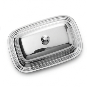 Plat de service moderne en métal argenté pour beurre, plateau à fromage de haute qualité avec couvercle pour table de cuisine - Product Image 4