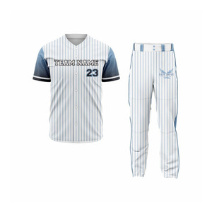 Ensemble de maillot et pantalon de baseball personnalisé pour homme, blanc rayé, sublimé, respirant, coupe classique, toutes saisons - Product Image 1