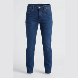 Jean en denim coupe droite délavé foncé pour homme, taille haute, coupe slim, en coton, style décontracté, pantalon d'automne - Product Image 1