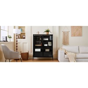 Vetrina LED Moderna Minimalista da 51,2 Pollici con Porta in Vetro Temperato e Gambe in Metallo, Espositore Illuminato per Soggiorno - Product Image 3