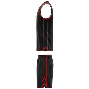 Conjunto de Uniforme de Baloncesto Nexus, Cuello en V, Sin Mangas, Ropa Deportiva al por Mayor, Sublimada, de Secado Rápido, Uniforme Atlético para Adultos, 24 Negro Rojo - Product Image 4