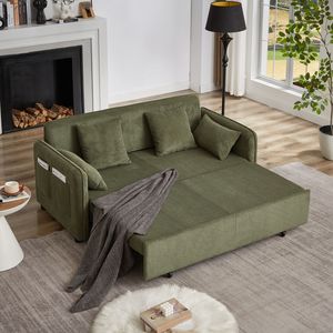 Divano letto trasformabile FX 66 pollici 3-in-1 regolabile in morbido velluto a coste con 4 cuscini e tasche laterali - Product Image 1
