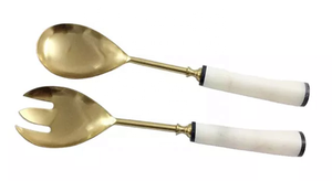 Set Of 2 Stainless Steel With Agates Handle <b>Salad</b> Server or <b>Salad</b> <b>Spoons</b> For Home Hotel Restaurant Use Indian Handmade - Product Image 3