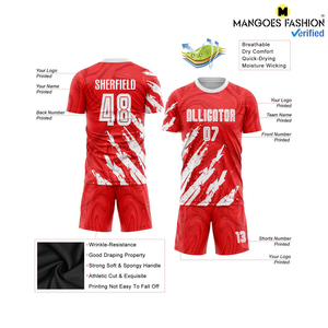 Maillot de football personnalisé rouge et blanc à col en V sans manches, coupe ajustée, respirant, séchage rapide, 100 % polyester, personnalisable - Product Image 2