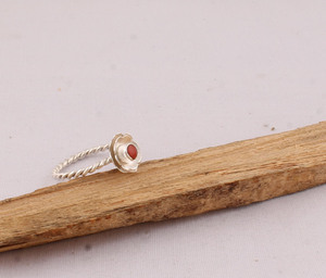 Artisan <b>Crafted</b> Red Coral Silver <b>Ring</b> Delicate Flower Petal Design Twisted Shank Bohemian Jewelry Custom Jewelry Manufactu - Product Image 6