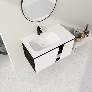 36-Inch <b>Wall</b>-Mounted Bathroom Vanity with Ceramic Basin and Soft-Close Cabinet Door <b>Floating</b> Vanity <b>Unit</b> - Product Image 3