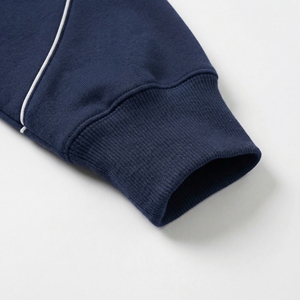 Navy Half Zip <b>Piped</b> Sweatshirt High Neck Raglan Pullover with Contrast White Piping| Premium Fleece Pullover OEM / Private Label - Product Image 5
