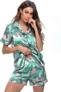 Ensemble de pyjama en satin de soie de luxe pour femmes RTS, taille élastique, manches courtes, uni, pour l'automne/l'hiver/l'été - Product Image 4