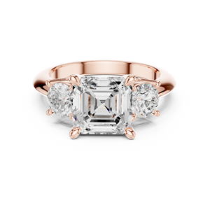 Anillo de compromiso de oro rosa macizo de 14 quilates para mujer con diamante de corte Asscher y corte redondo cultivado en laboratorio, certificado GRA, joyería al por mayor - Product Image 1